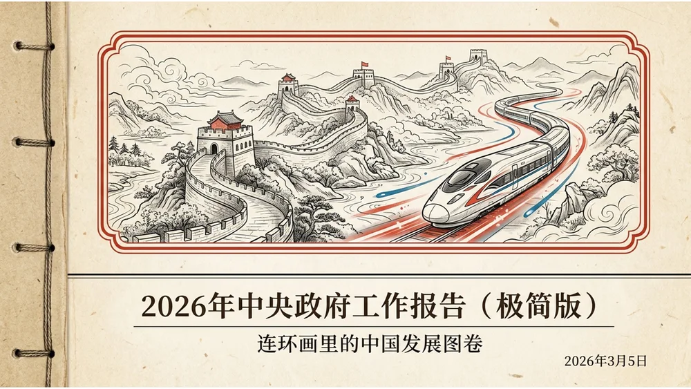 中国传统复古连环画风格政府工作报告PPT