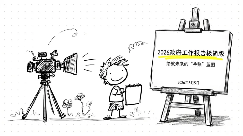 手绘铅笔画卡通笔记政府工作报告PPT