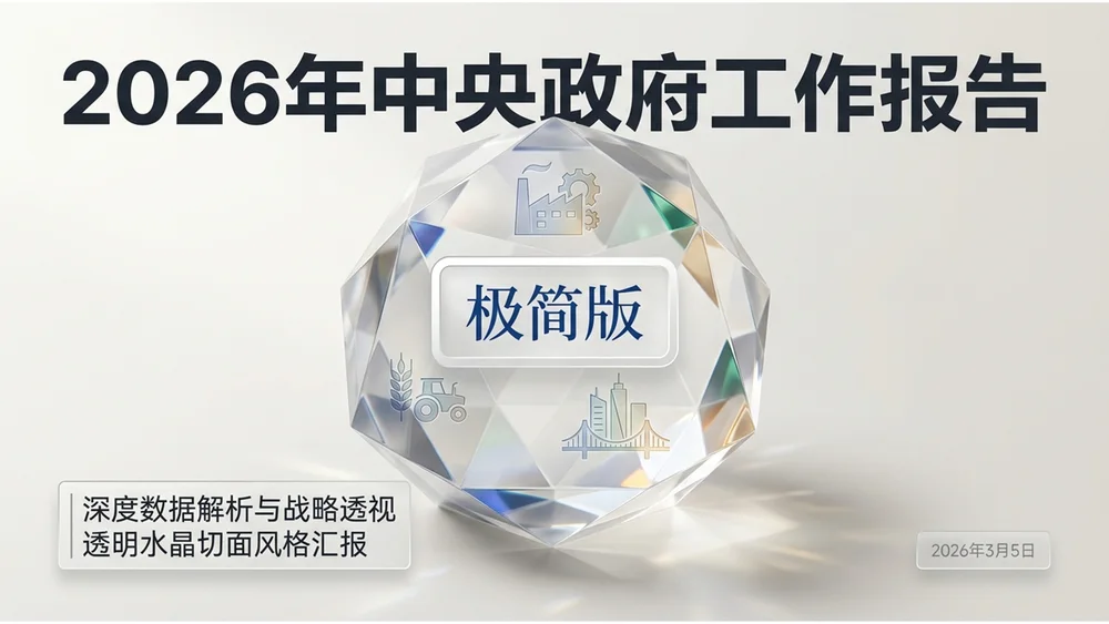 简约通透C4D切面水晶风格政府工作报告PPT