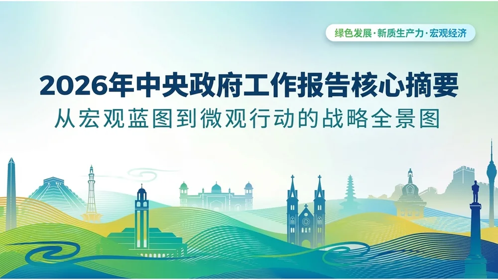 绿黄渐变科技环保插画政府工作报告PPT