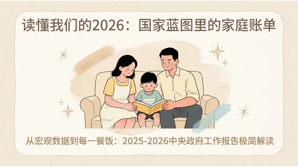 中国彩色简笔插画风格政府工作报告PPT