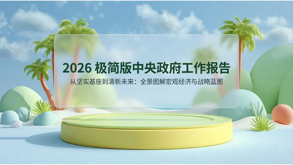 C4D渲染绿色热带椰子风光政府工作报告PPT