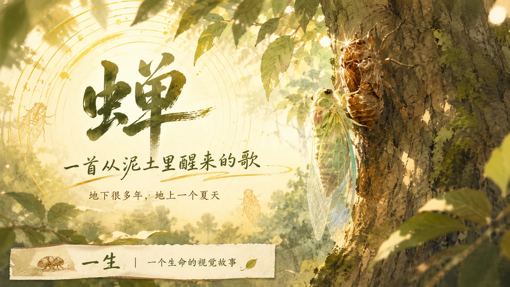 一生·蝉｜自然绘本风生命故事PPT
