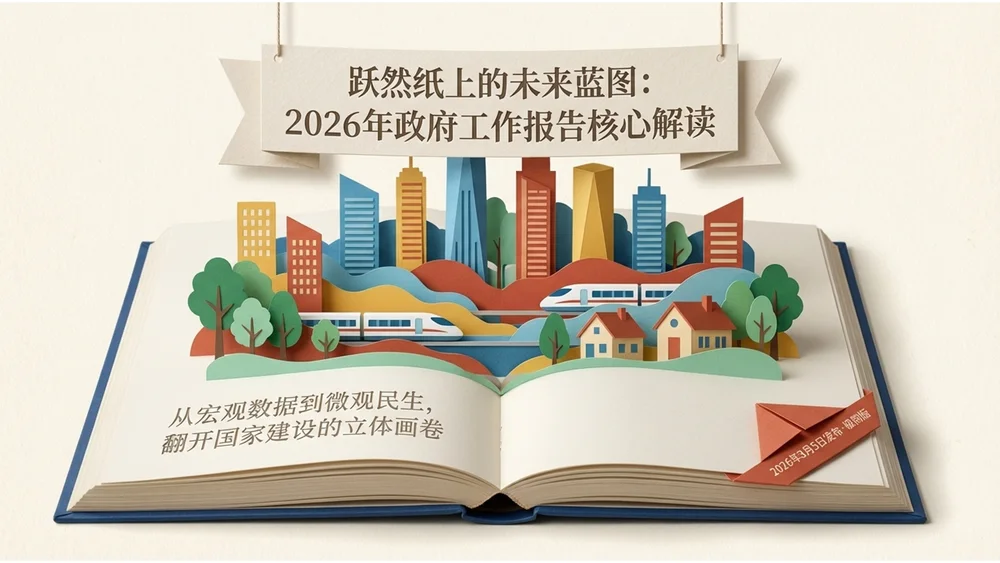 彩色现代剪纸折纸风格政府工作报告PPT