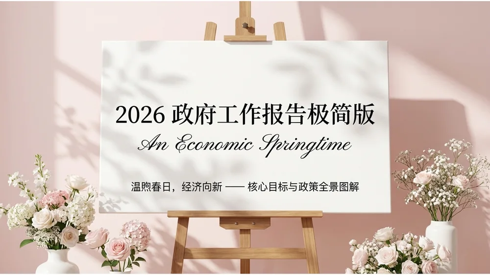粉色温馨长阴影桃花政府工作报告PPT