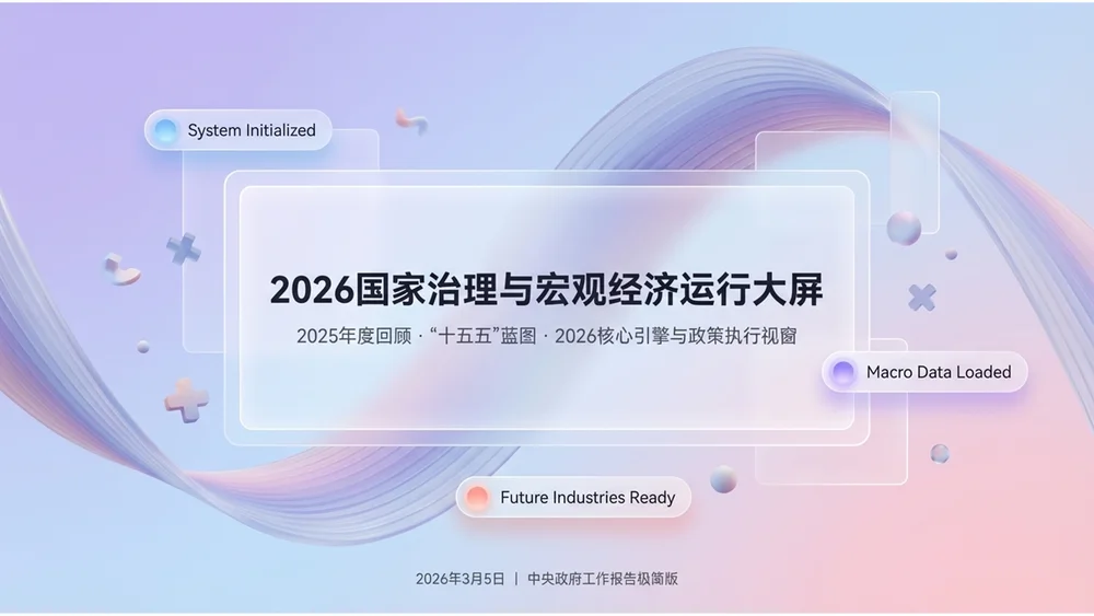 微软3D抽象Fluent设计风格政府工作报告PPT