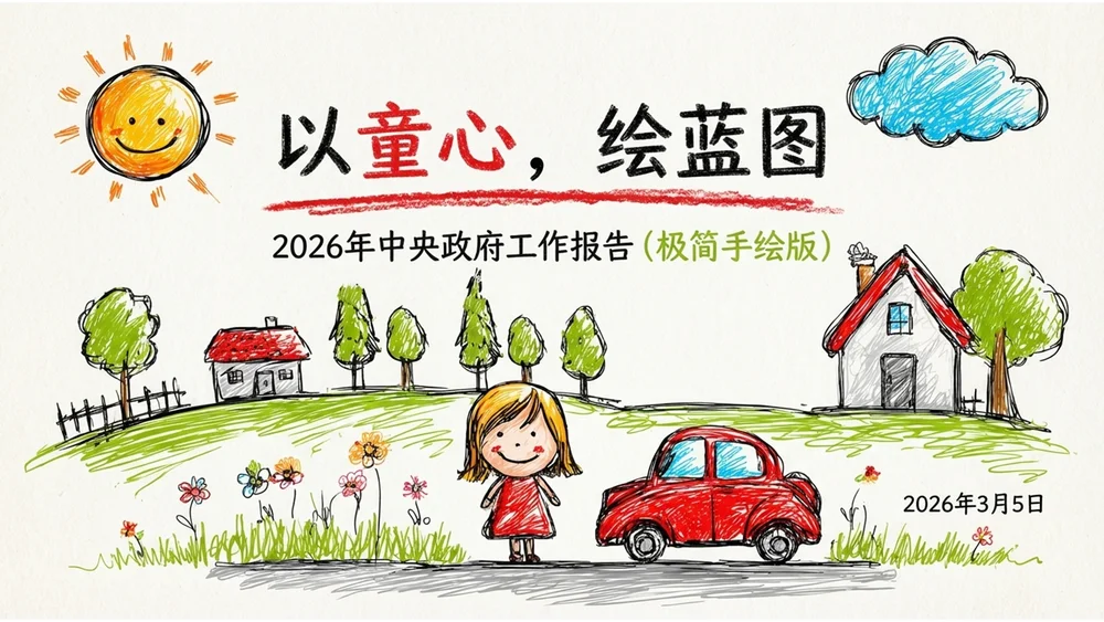 儿童蜡笔手绘风彩铅涂鸦政府工作报告PPT