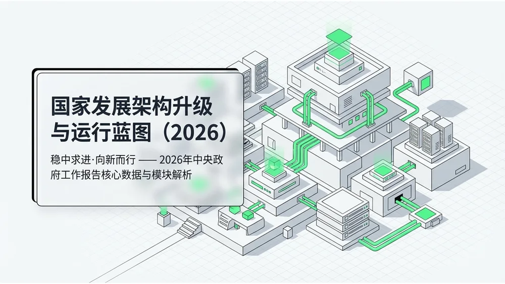荧光绿色2.5D等距图形科技扁平政府工作报告PPT