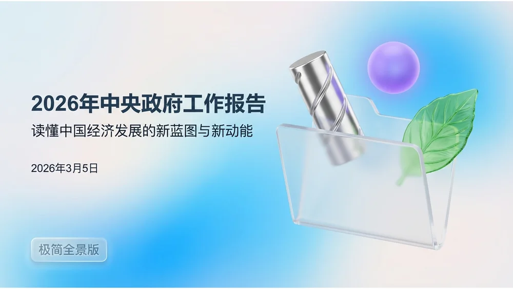 微软Fluent设计3D玻璃风格政府工作报告PPT