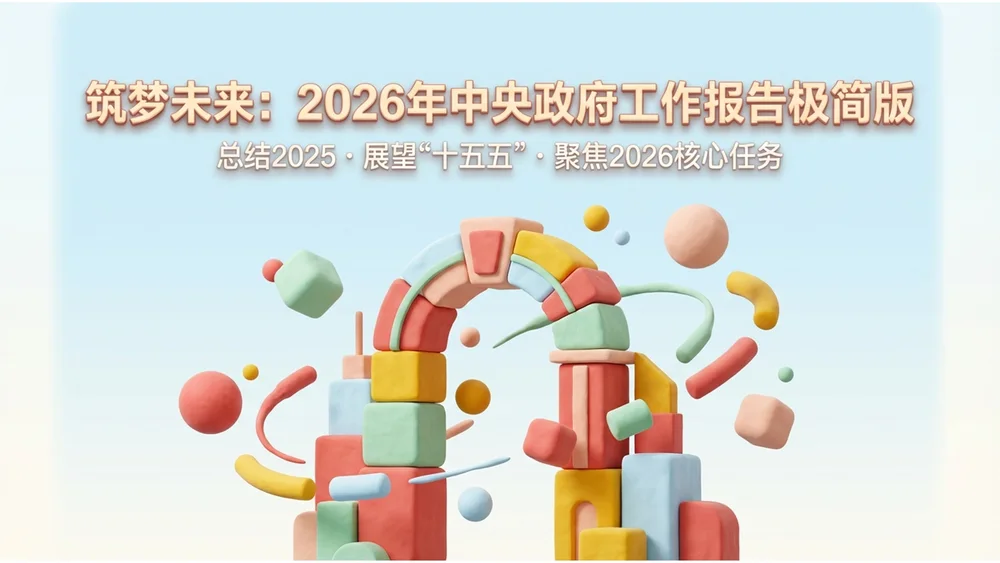 彩色3D黏土可爱风格政府工作报告PPT