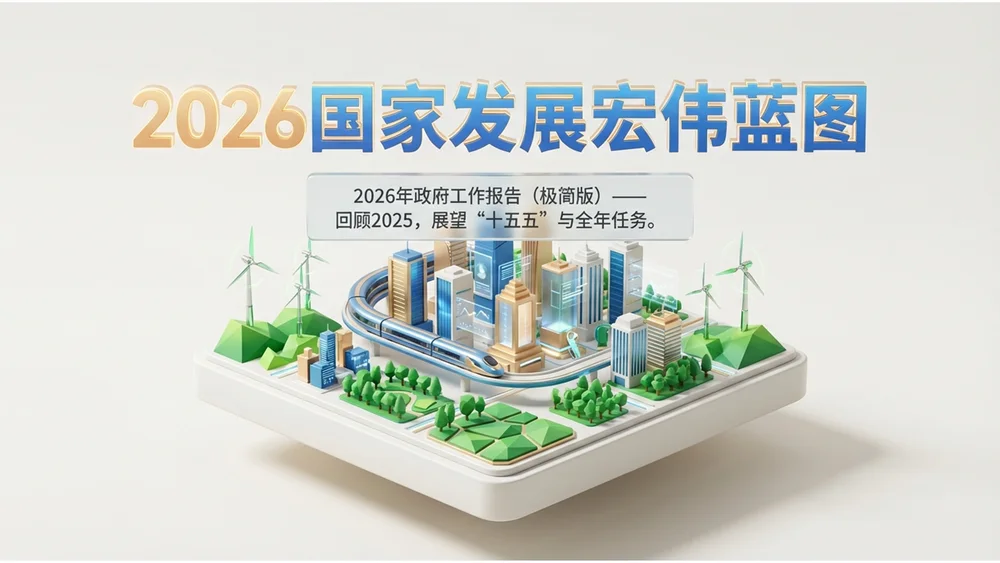 等距3D插画风格政府工作报告PPT