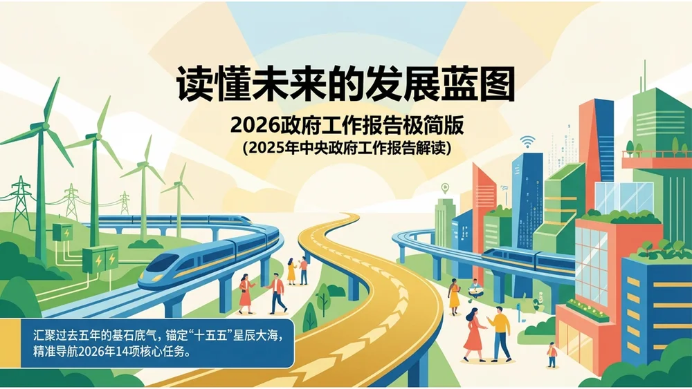 扁平卡通手绘插画风格政府工作报告PPT