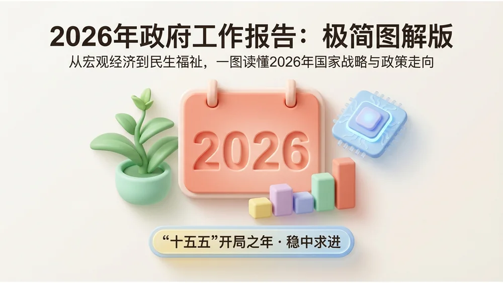 软质3D插画风格政府工作报告PPT