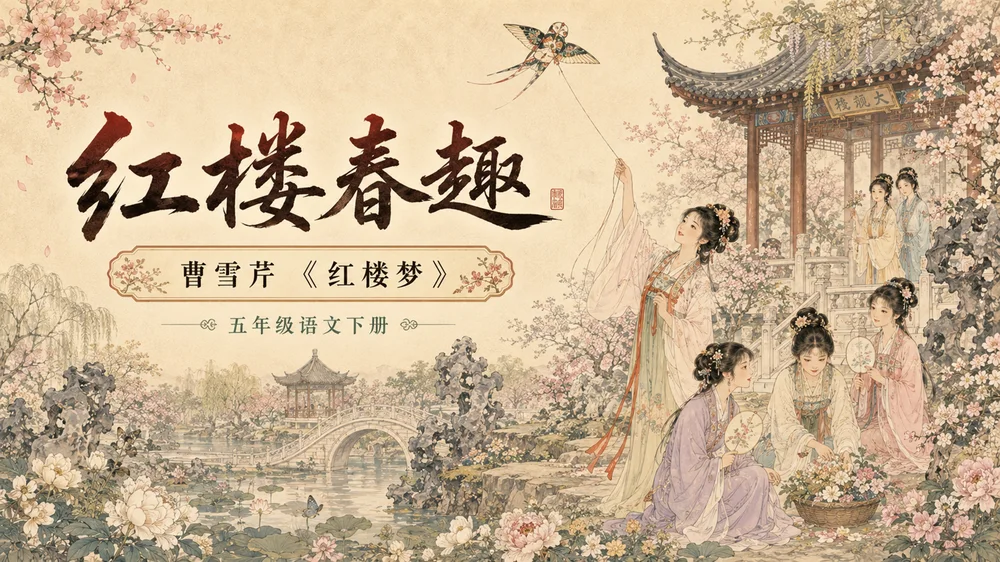 部编版小学语文《红楼春趣》PPT课件｜国风插画公开课模板