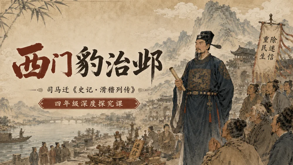 部编版小学语文《西门豹治邺》PPT课件｜国风插画-古代治水历史故事公开课模板
