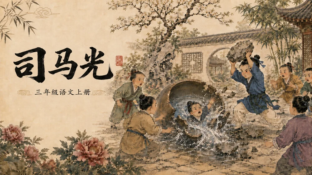 部编版小学语文《司马光》PPT课件｜国风插画儿童文言文公开课模板