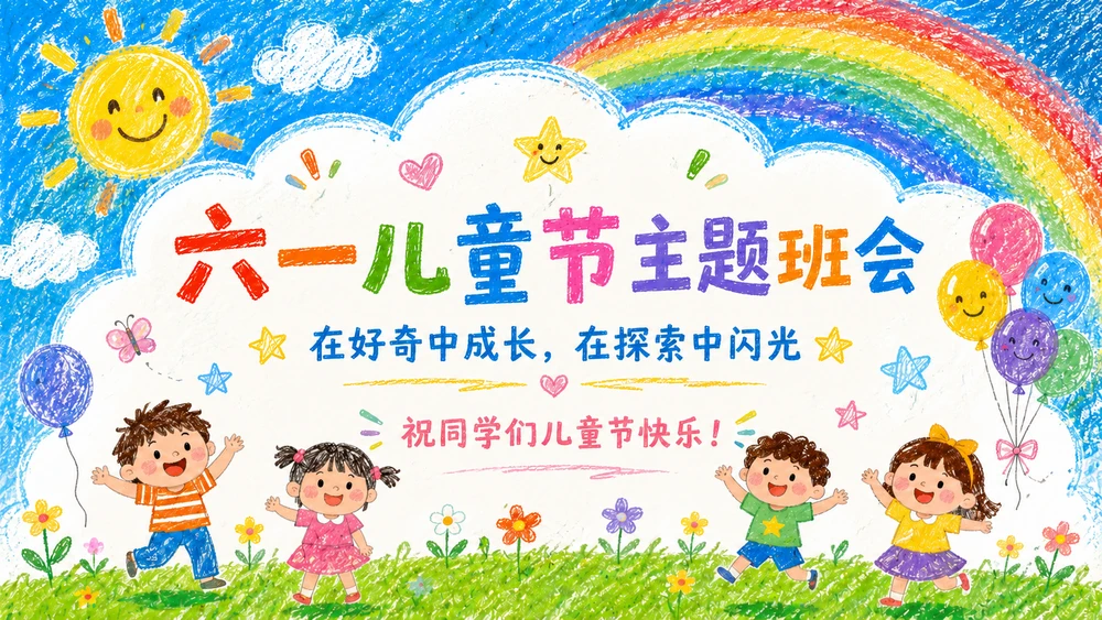 【节日专题】儿童节主题班会-蜡笔涂鸦风格