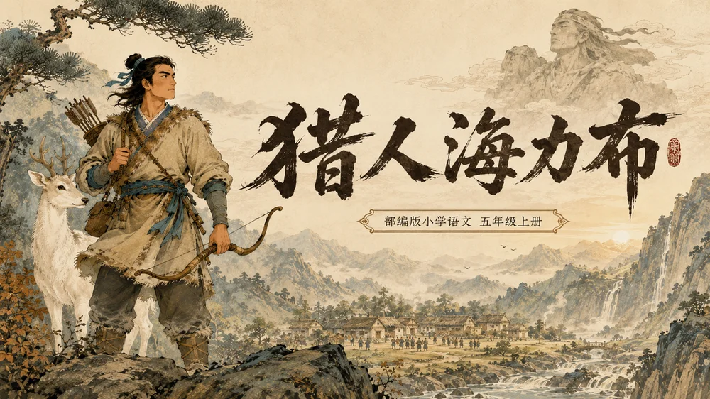 部编版小学语文五年级上册《猎人海力布》PPT课件｜中国民间故事国风公开课模板