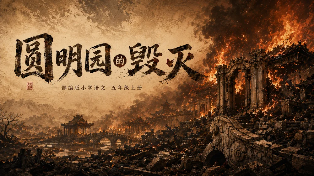 部编版小学语文五年级上册《圆明园的毁灭》PPT课件｜爱国教育历史展陈公开课模板