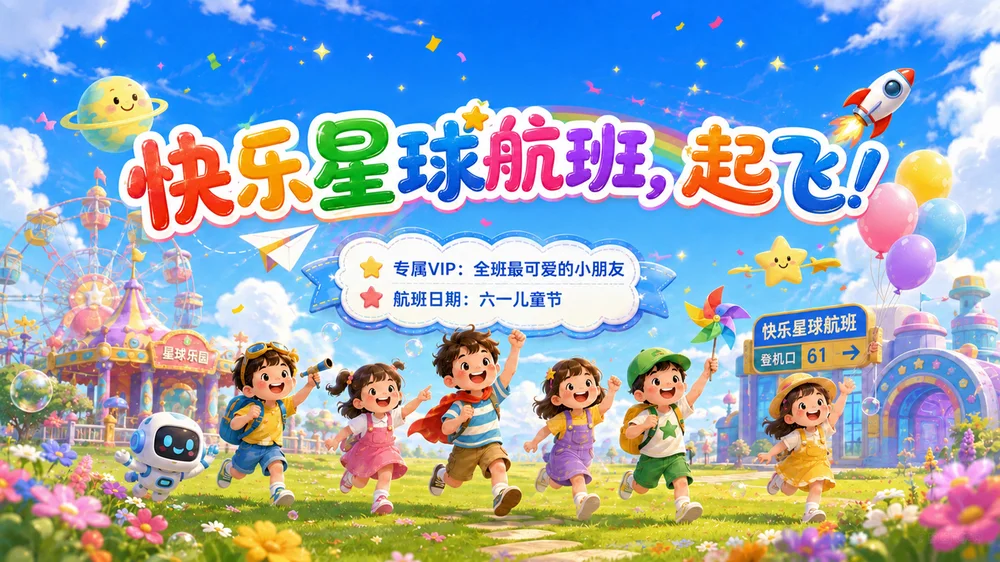 “六一儿童节主题班会PPT课件｜快乐星球航班，起飞！