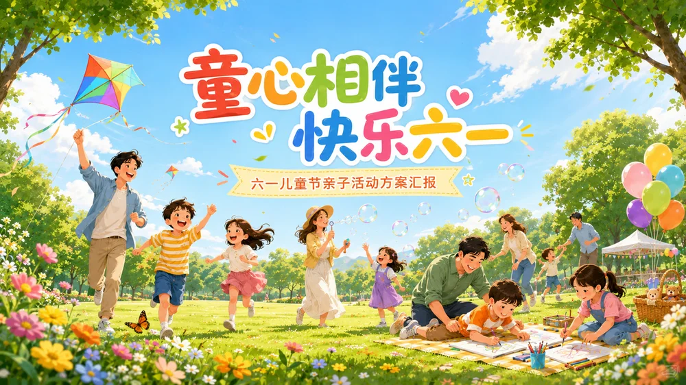 六一儿童节游园会活动PPT模板｜亲子互动游戏策划方案