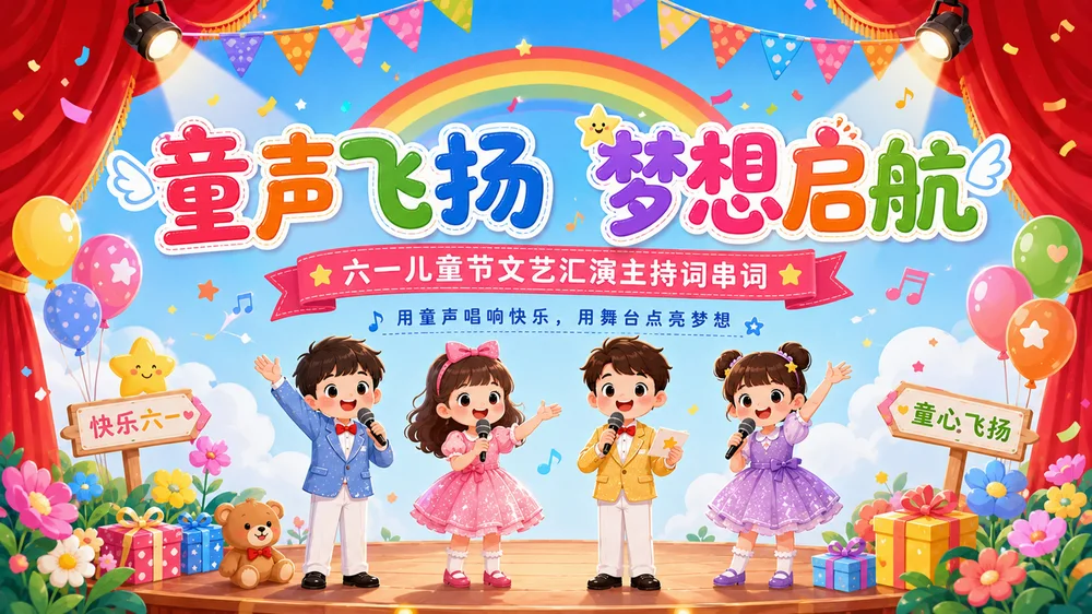 六一儿童节主持词串词PPT模板｜文艺汇演节目流程主持稿