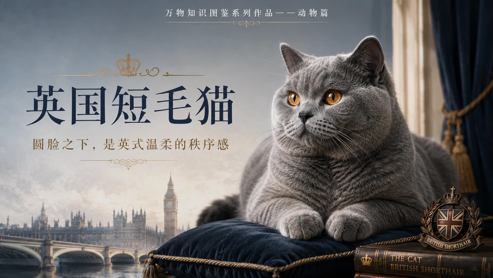 万物知识图鉴系列作品PPT——英国短毛猫