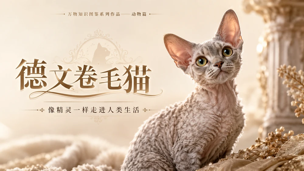 万物知识图鉴系列作品PPT——德文卷毛猫