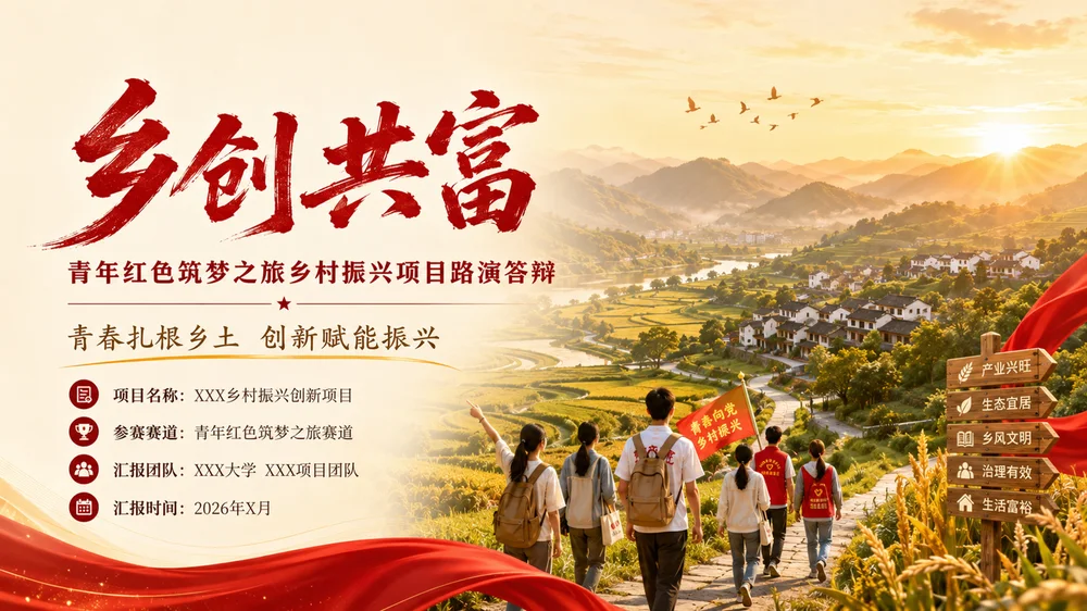 乡创共富｜青年红色筑梦之旅乡村振兴项目PPT模板