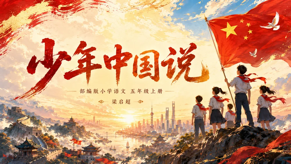 部编版小学语文五年级上册《少年中国说（节选）》PPT课件｜红金国风爱国主题公开课模板