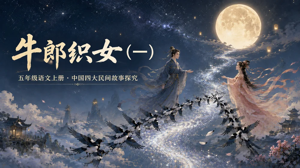 部编版小学语文五年级上册《牛郎织女（一）》PPT课件｜中国民间传说古风公开课模板