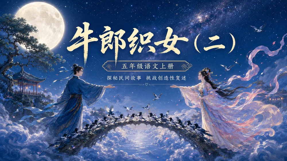 部编版小学语文五年级上册《牛郎织女（二）》PPT课件｜中国民间传说古风公开课模板