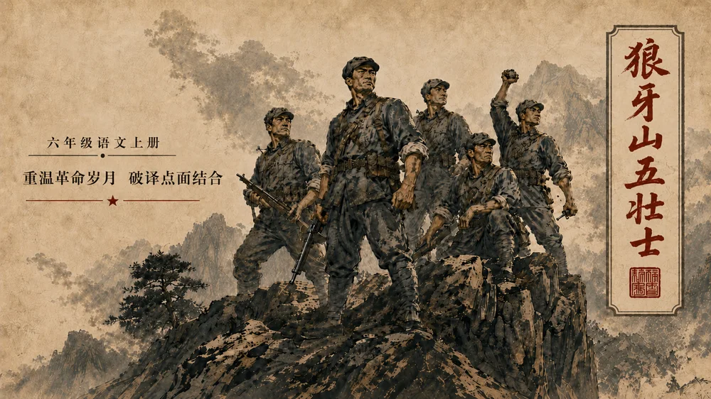 部编版小学语文六年级上册《狼牙山五壮士》PPT课件｜红色英雄史诗公开课模板