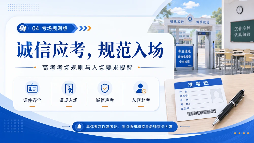 04《诚信应考，规范入场》 高考考场规则提醒PPT