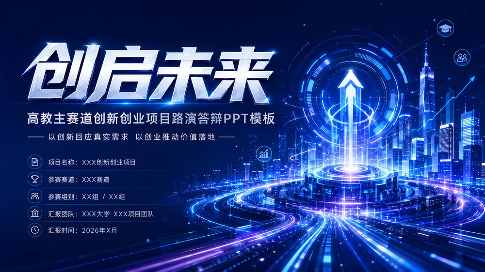 《创启未来｜高教主赛道创新创业项目路演答辩PPT模板》逐页脚本