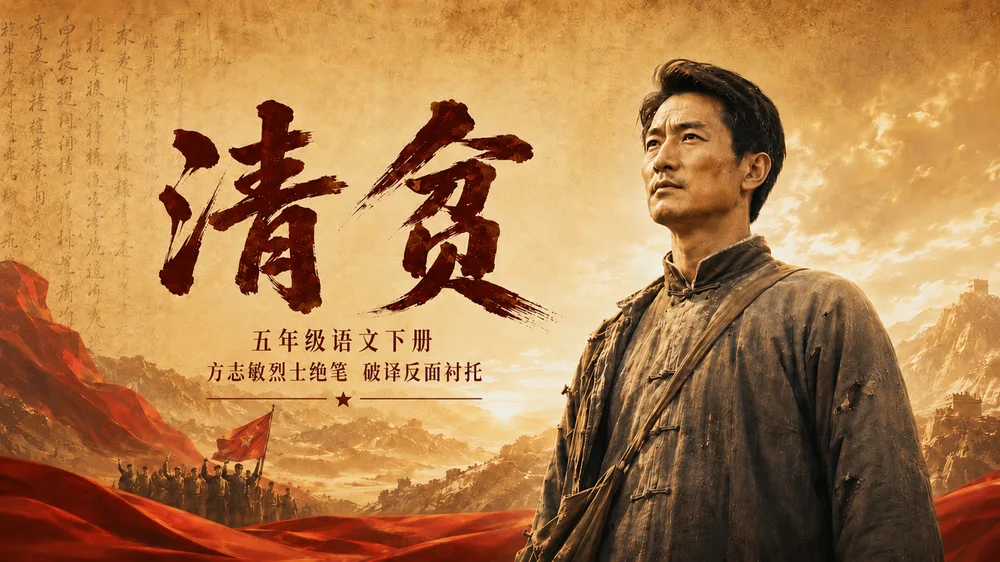 部编版小学语文五年级下册《清贫》PPT课件｜革命精神红色主题教学模板