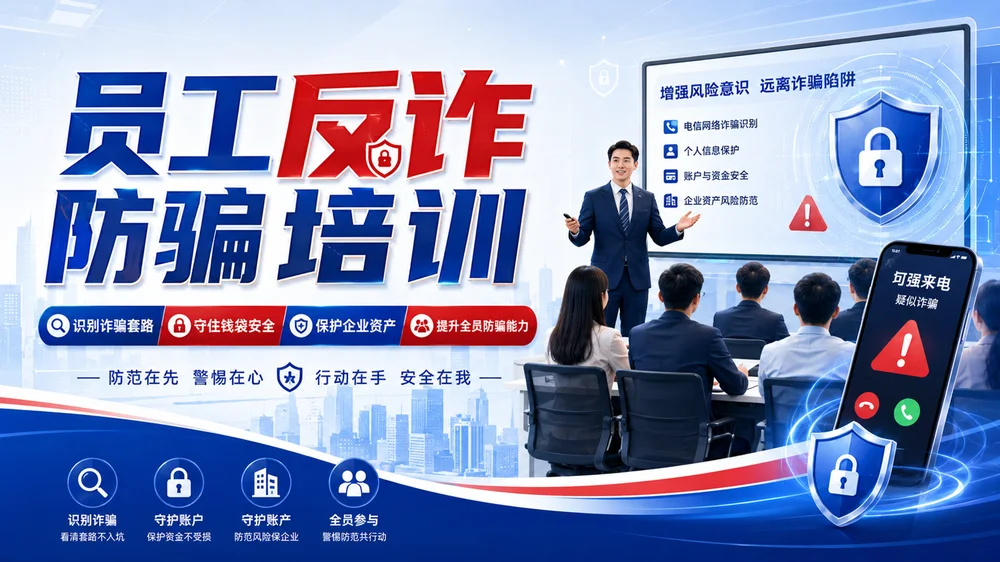 员工反诈防骗培训PPT课件｜企业反诈骗安全教育｜防范电信网络诈骗模板