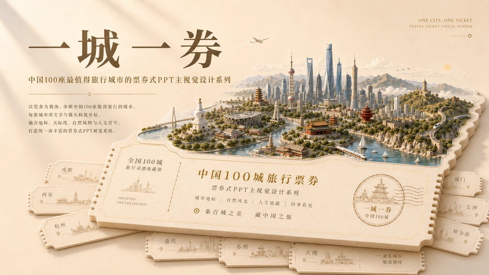 一城一券｜中国最值得旅行的100座城市PPT主视觉