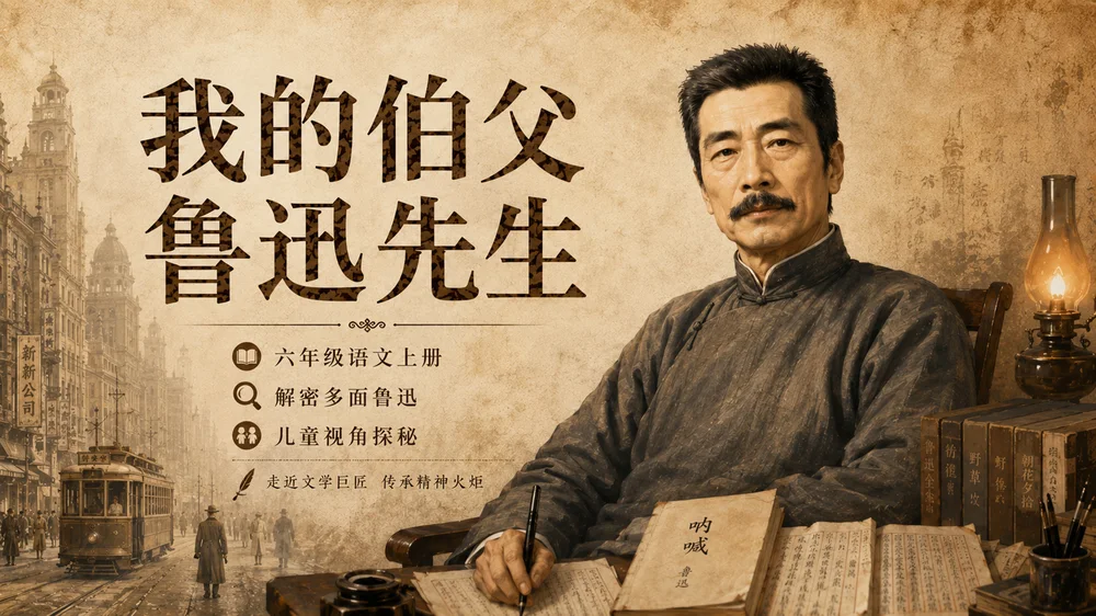 部编版小学语文六年级上册《我的伯父鲁迅先生》PPT课件｜鲁迅人物精神公开课模板