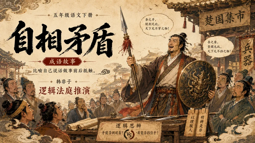 部编版小学语文五年级下册《自相矛盾》PPT课件｜古风寓言文言文公开课模板