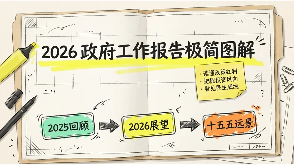 手绘图解风格2026政府报告极简图解PPT