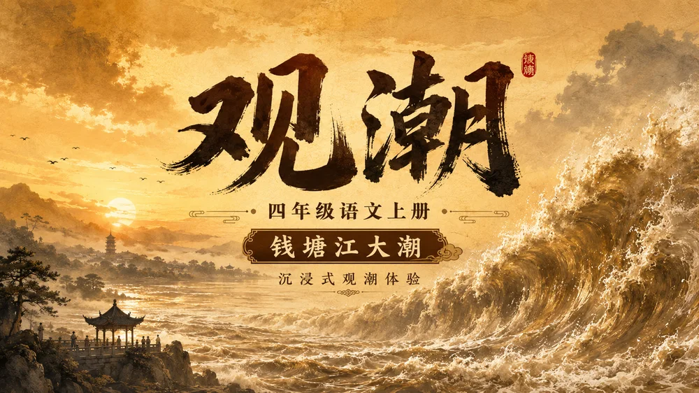部编版小学语文四年级上册《观潮》PPT课件｜钱塘江大潮公开课模板