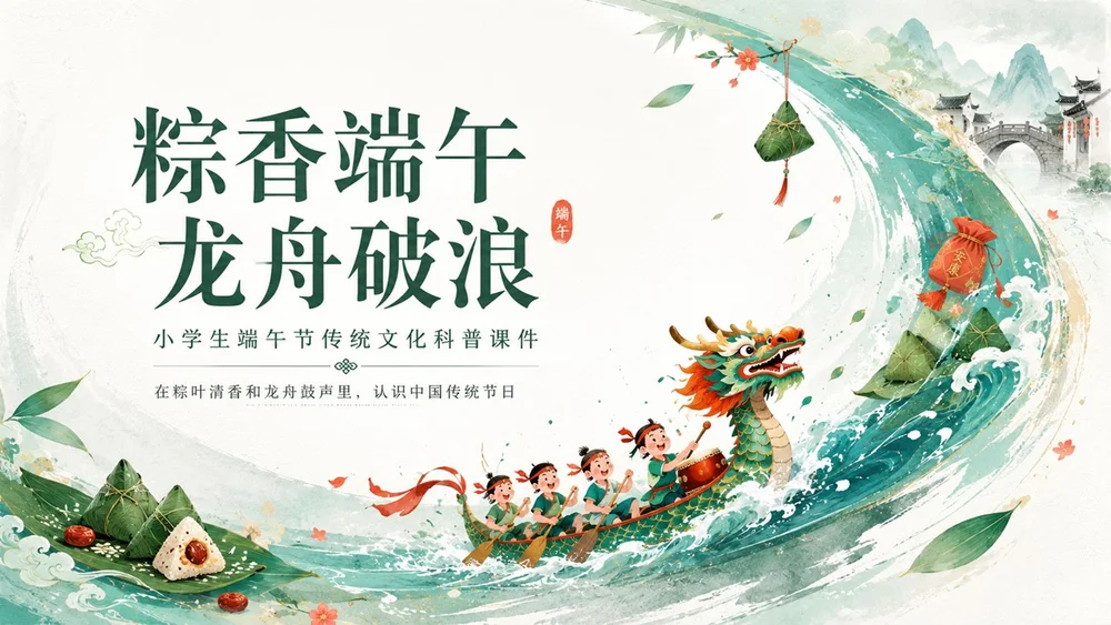 传统文化科普端午节课件：粽香端午龙舟破浪PPT