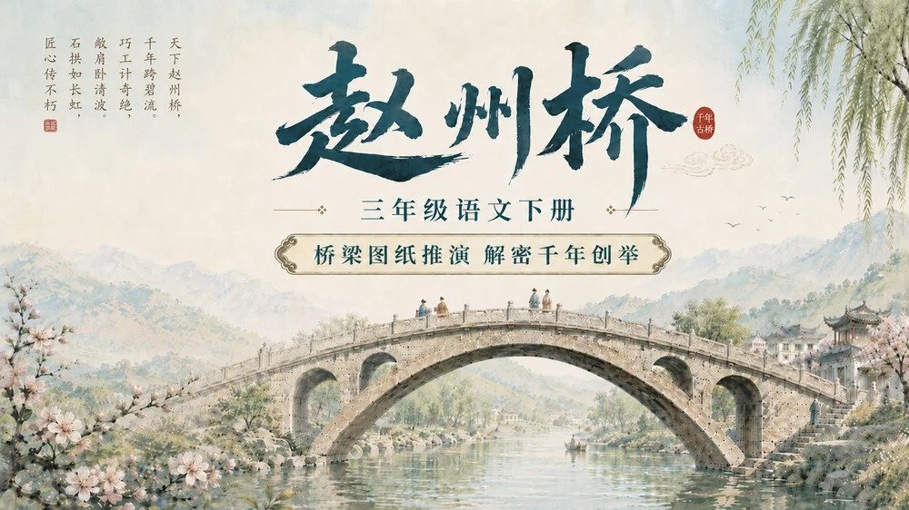 部编版小学语文三年级下册《赵州桥》PPT课件｜中华传统文化古建公开课模板