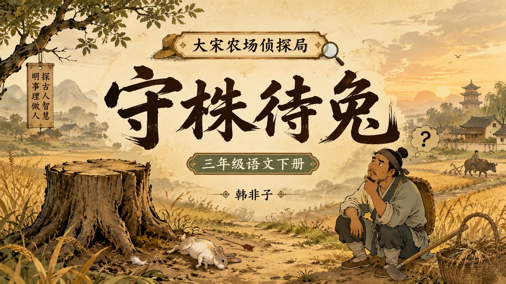 部编版小学语文三年级下册《守株待兔》PPT课件｜古风寓言文言文公开课模板