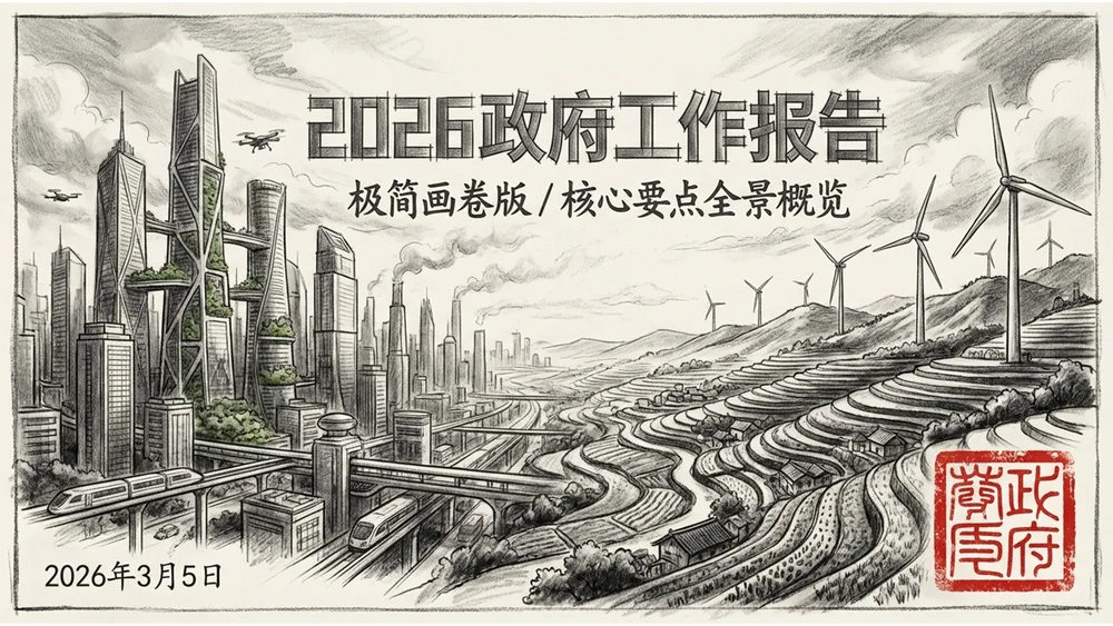 炭笔画风格政府工作报告PPT