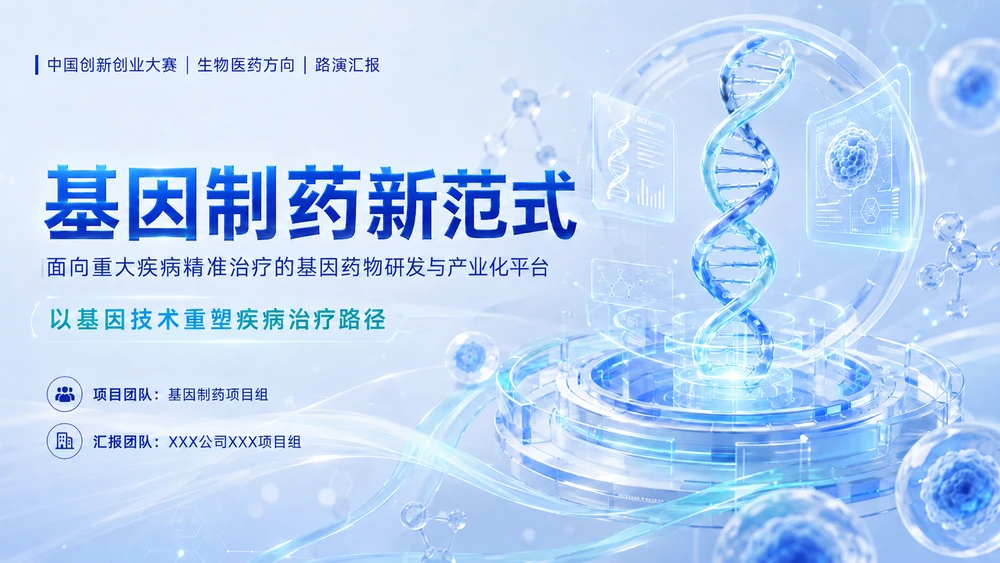 中国创新创业大赛路演PPT——面向重大疾病精准治疗的基因药物研发与产业化平台