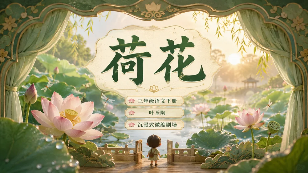 部编版小学语文三年级下册《荷花》PPT课件｜水墨诗意美文公开课模板