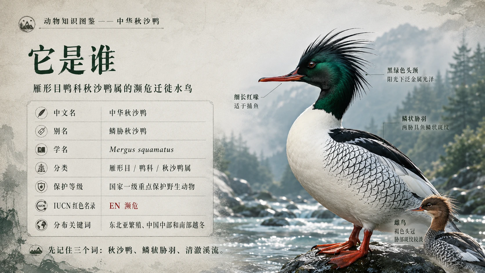 万物知识图鉴系列作品PPT——中华秋沙鸭 - 预览图2