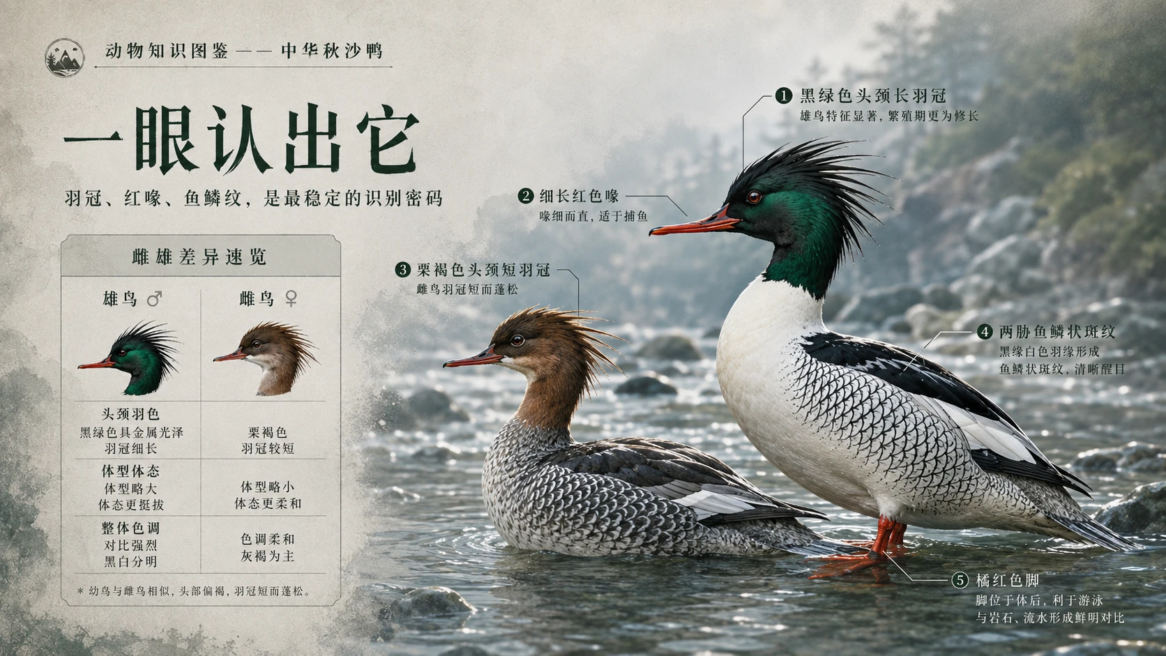 万物知识图鉴系列作品PPT——中华秋沙鸭 - 预览图3